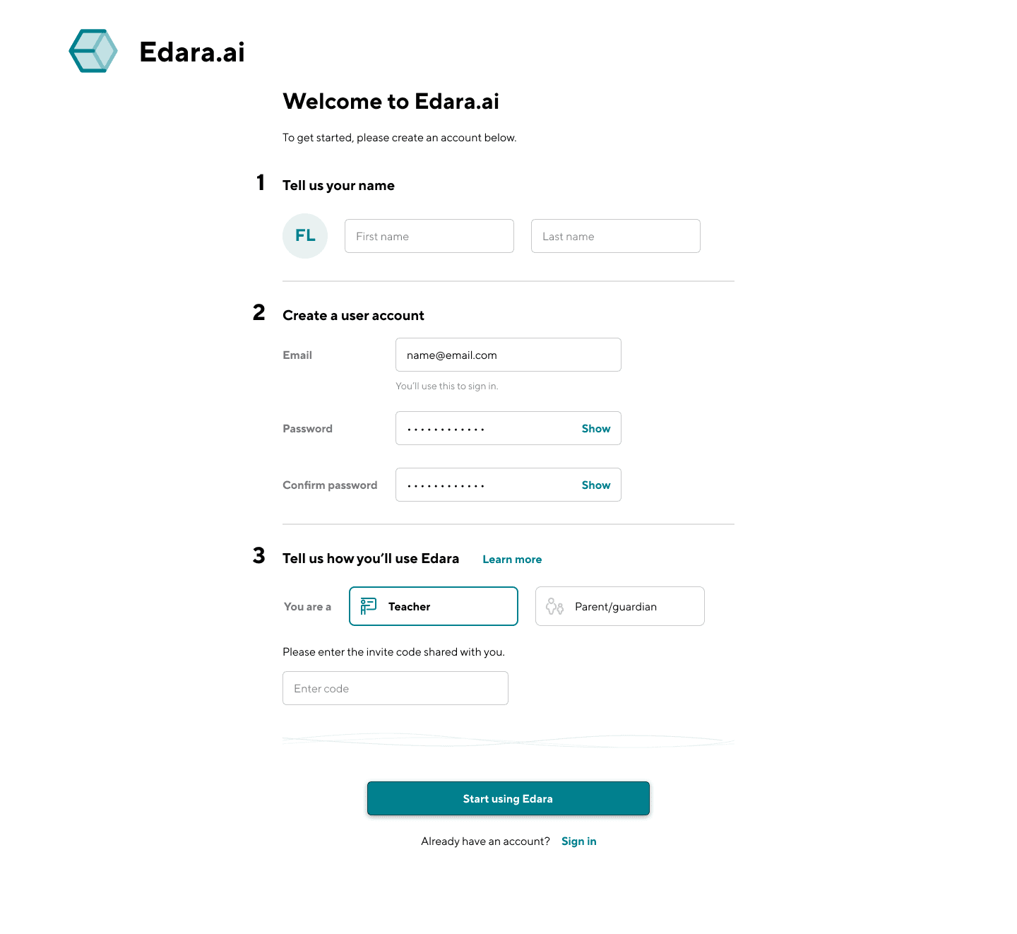 EdaraAI interface